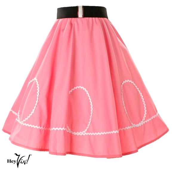 Pink Full Circle Skirt with White Ric Rac Trim 50s Style Swing Sz S/M - Hey Viv - Picture 3 of 4